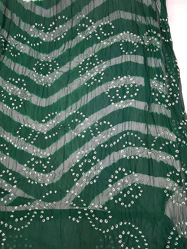 PK HUB Women's Chiffon Leheriya & Bandhej Saree With Same Color Blouse Piece(Length: 5.5 Meter, Blouse - 0.80 Meter) - DARK GREEN