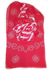 PK HUB Women's Chiffon Leheriya & Bandhej Saree With Same Color Blouse Piece(Length: 5.5 Meter, Blouse - 0.80 Meter) - PINK