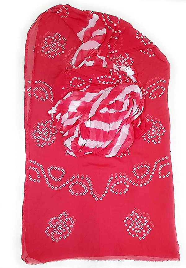 PK HUB Women's Chiffon Leheriya & Bandhej Saree With Same Color Blouse Piece(Length: 5.5 Meter, Blouse - 0.80 Meter) - PINK