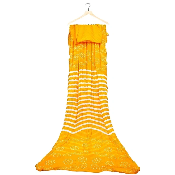 PK HUB Women's Chiffon Leheriya & Bandhej Saree With Same Color Blouse Piece(Length: 5.5 Meter, Blouse - 0.80 Meter) - YELLOW