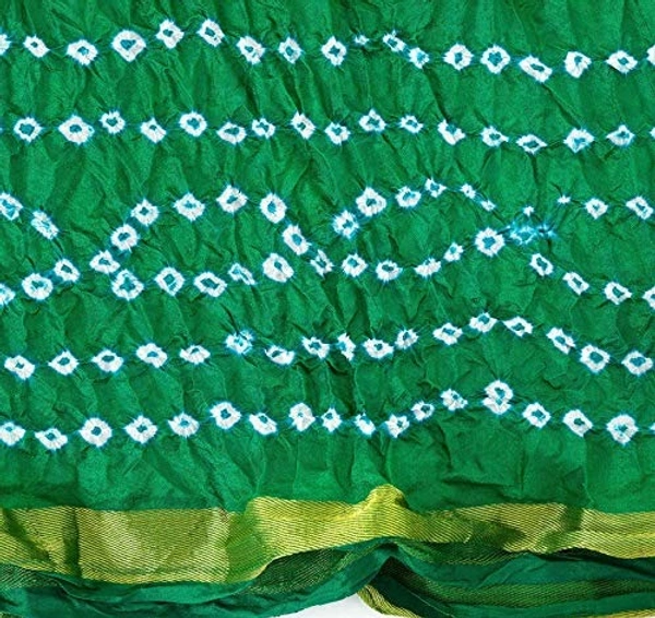 PK HUB®Women's Silk Gadhchola Bandhani Saree Rajasthani Bandhej With Zari Checks Saree With Blouse and Washable - GREEN