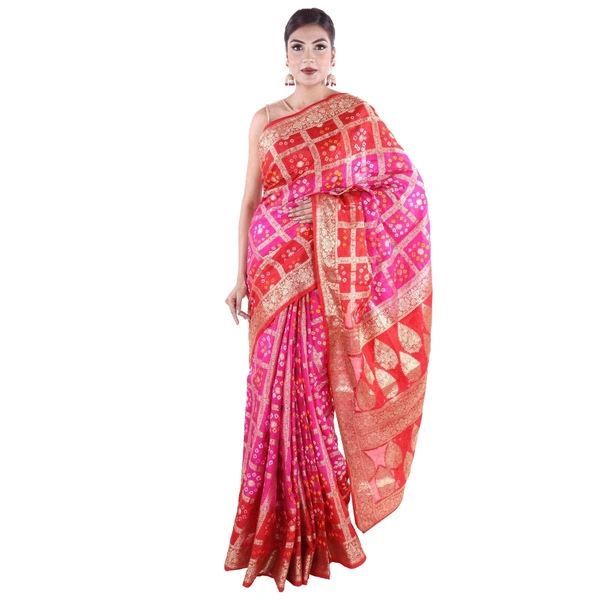 PK HUB Women's Bandhani Faux Silk Saree With Blouse Piece (Gharchola Saree Red Pink_Red Pink) - MULTI