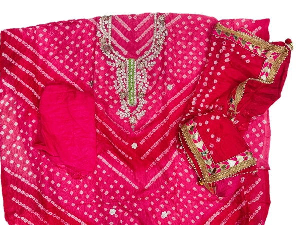 Art Silk Bandhani Gota Patti Work Un-Stitched Salwar Suit Dress Material - Light Green