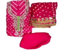 Art Silk Bandhani Gota Patti Work Un-Stitched Salwar Suit Dress Material - Light Green