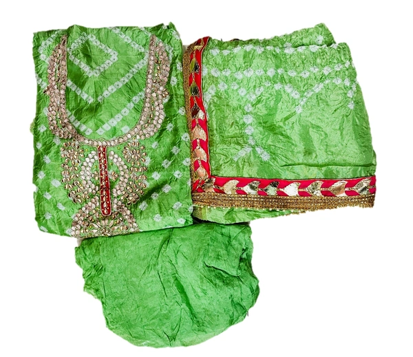 Art Silk Bandhani Gota Patti Work Un-Stitched Salwar Suit Dress Material - Pink