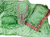 Art Silk Bandhani Gota Patti Work Un-Stitched Salwar Suit Dress Material - Pink