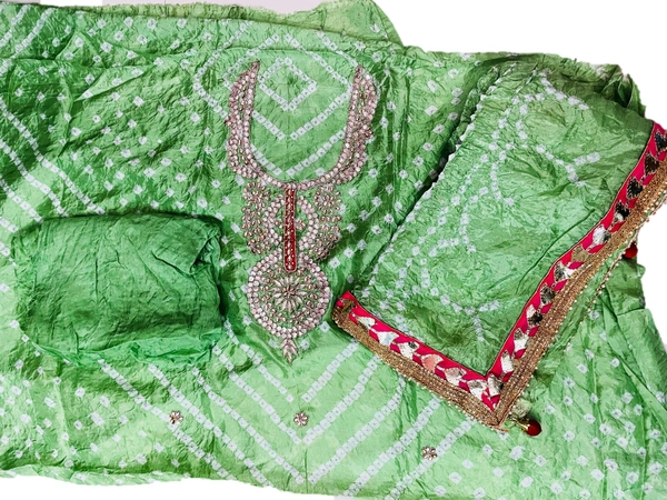 Art Silk Bandhani Gota Patti Work Un-Stitched Salwar Suit Dress Material - Pink