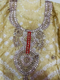 Art Silk Bandhani Gota Patti Work Un-Stitched Salwar Suit Dress Material - Beige