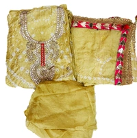 Art Silk Bandhani Gota Patti Work Un-Stitched Salwar Suit Dress Material - Beige