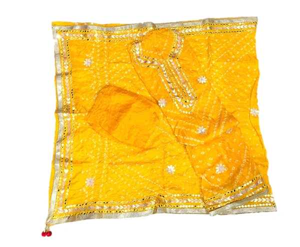 Art Silk Bandhani Gota Patti Work Un-Stitched Salwar Suit Dress Material - Yellow