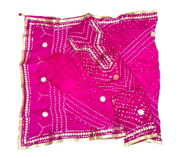 Art Silk Bandhani Gota Patti Work Un-Stitched Salwar Suit Dress Material - Pink