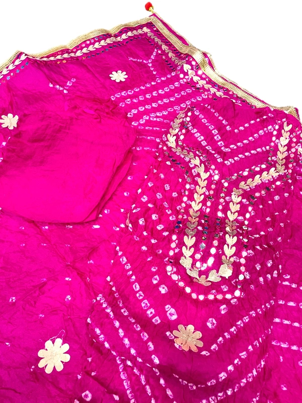 Art Silk Bandhani Gota Patti Work Un-Stitched Salwar Suit Dress Material - Pink