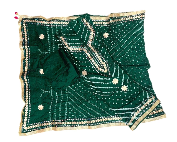 Art Silk Bandhani Gota Patti Work Un-Stitched Salwar Suit Dress Material - Green