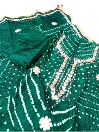 Art Silk Bandhani Gota Patti Work Un-Stitched Salwar Suit Dress Material - Green