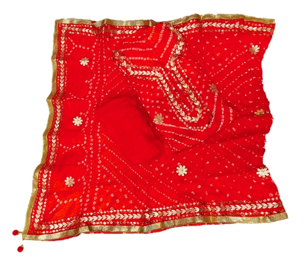 Art Silk Bandhani Gota Patti Work Un-Stitched Salwar Suit Dress Material - Orange