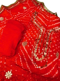 Art Silk Bandhani Gota Patti Work Un-Stitched Salwar Suit Dress Material - Orange