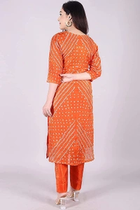 Art Silk Bandhani Gota Patti Work Un-Stitched Salwar Suit Dress Material - Orange