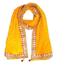 Art Silk Bandhani Gota Patti Work Un-Stitched Salwar Suit Dress Material - Yellow