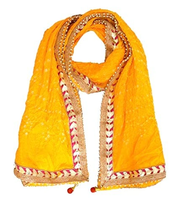 Art Silk Bandhani Gota Patti Work Un-Stitched Salwar Suit Dress Material - Yellow