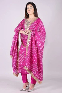 Art Silk Bandhani Gota Patti Work Un-Stitched Salwar Suit Dress Material - Pink