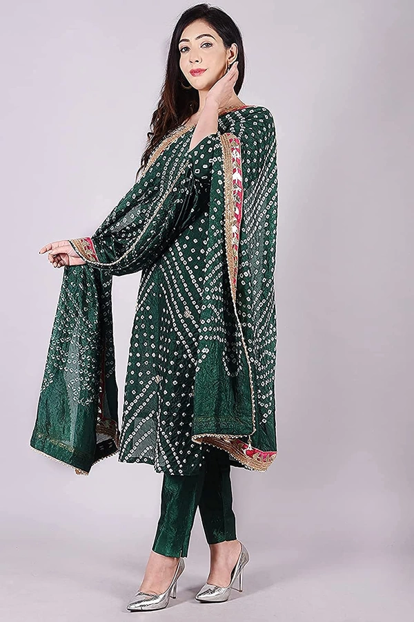 Art Silk Bandhani Gota Patti Work Un-Stitched Salwar Suit Dress Material - Green