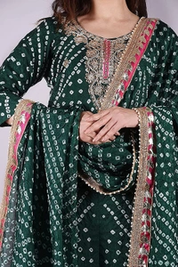 Art Silk Bandhani Gota Patti Work Un-Stitched Salwar Suit Dress Material - Green