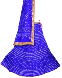 Lehenga Georgette with Bandhej Dupatta With Gota Patti Border & Dupin Blouse, Free Size - Blue