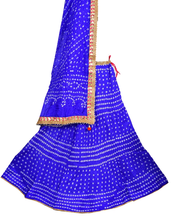 Lehenga Georgette with Bandhej Dupatta With Gota Patti Border & Dupin Blouse, Free Size - Blue