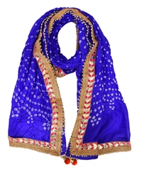 Lehenga Georgette with Bandhej Dupatta With Gota Patti Border & Dupin Blouse, Free Size - Blue