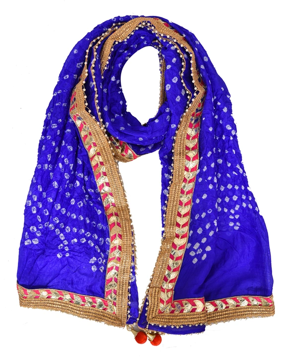 Lehenga Georgette with Bandhej Dupatta With Gota Patti Border & Dupin Blouse, Free Size - Blue