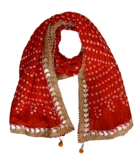 Lehenga Georgette with Bandhej Dupatta With Gota Patti Border & Dupin Blouse, Free Size - Red