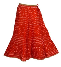 Lehenga Georgette with Bandhej Dupatta With Gota Patti Border & Dupin Blouse, Free Size - Red