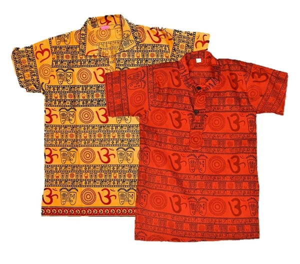 Om Printed Cotton Short Kurta T-shirt for Baby/Boys/Girls Red & Yellow (COMBO-2) - 10Y - 11Y