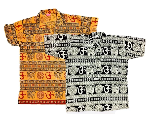 Om Printed Cotton Short Kurta T-shirt for Baby/Boys/Girls Black & Yellow (COMBO-2) - 6Y - 7Y
