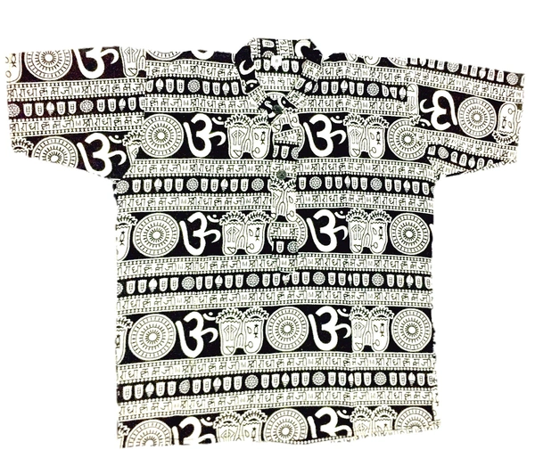 Om Printed Cotton Short Kurta T-shirt for Baby/Boys/Girls Black & Yellow (COMBO-2) - 6Y - 7Y