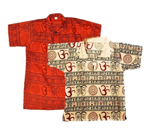 Om Printed Cotton Short Kurta T-shirt for Baby/Boys/Girls Red & Beige (COMBO-2) - 10Y - 11Y