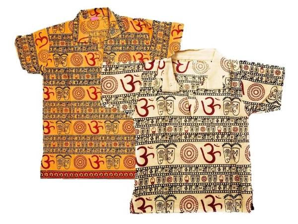 Om Printed Cotton Short Kurta T-shirt for Baby/Boys/Girls Beige & Yellow (COMBO-2) - 10Y - 11Y