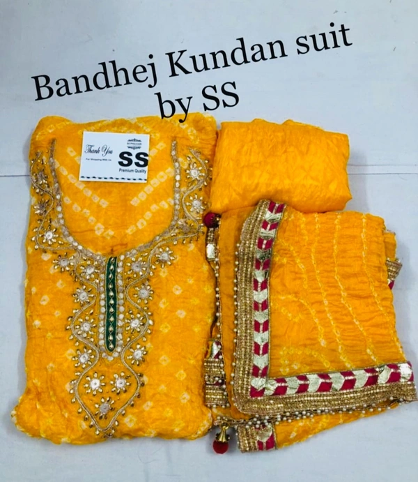 PK HUB Bandhani Hand Work Dress Suit Material for women