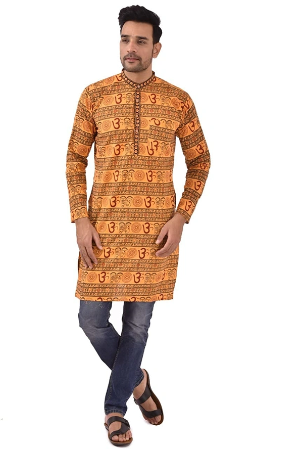 PK HUB FULL Sleeves Cotton Casual OM Printed Shirts for Men - XXL, 200, Yellow