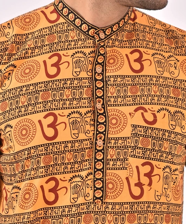 PK HUB FULL Sleeves Cotton Casual OM Printed Shirts for Men - XXL, 200, Yellow