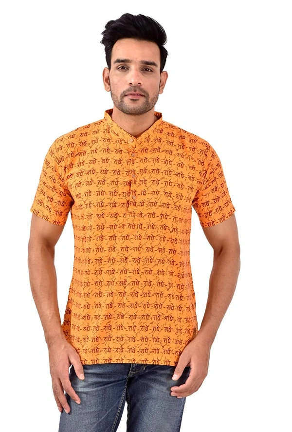 PK HUB Half Sleeves Cotton Casual RADHEY Printed Shirts for Men - XXL, 200, Yellow