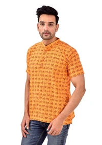 PK HUB Half Sleeves Cotton Casual RADHEY Printed Shirts for Men - XXL, 200, Yellow