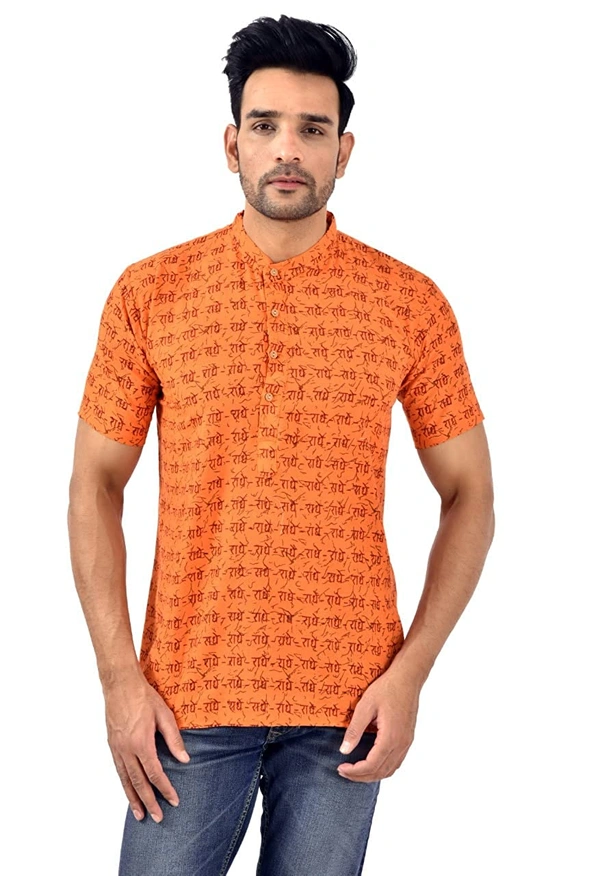 PK HUB Half Sleeves Cotton Casual RADHEY Printed Shirts for Men - XXL, 200, Orange