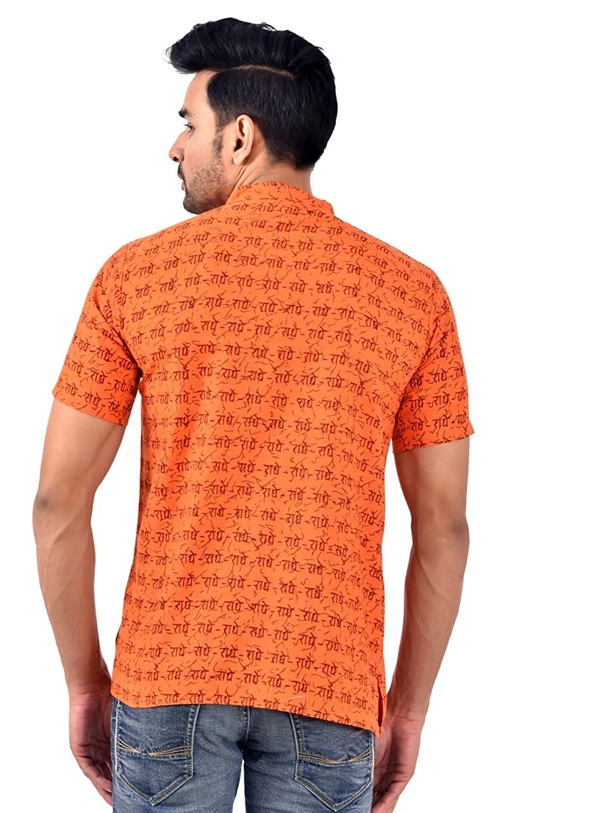 PK HUB Half Sleeves Cotton Casual RADHEY Printed Shirts for Men - XXL, 200, Orange