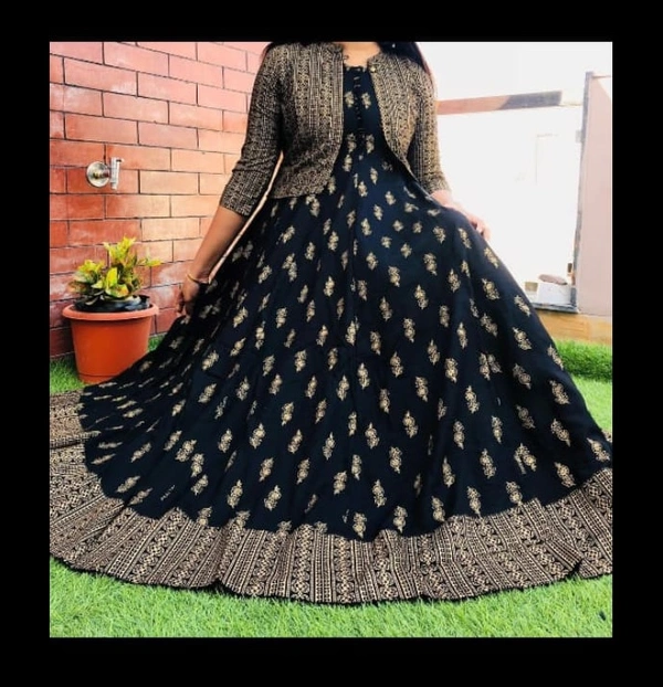 PK HUB Jaipuri Block Print New Rayon Women's Rajasthani Anarkali Kurta (S,M,L,XL,XXL) - XXL, Black