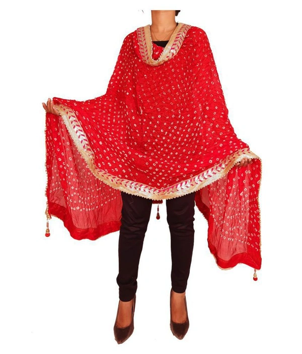 PK HUB jaipuri rajasthani women's art silk bandhej bandhani dupattas - FREE SIZE, Red