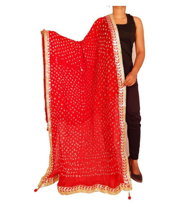 PK HUB jaipuri rajasthani women's art silk bandhej bandhani dupattas - FREE SIZE, Red