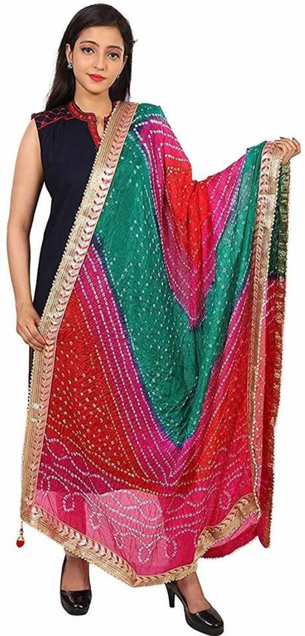 PK HUB jaipuri rajasthani women's art silk bandhej bandhani dupattas - FREE SIZE, Multicolor