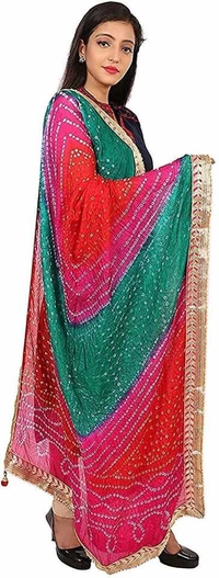 PK HUB jaipuri rajasthani women's art silk bandhej bandhani dupattas - FREE SIZE, Multicolor