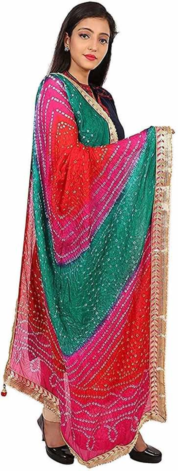 PK HUB jaipuri rajasthani women's art silk bandhej bandhani dupattas - FREE SIZE, Multicolor